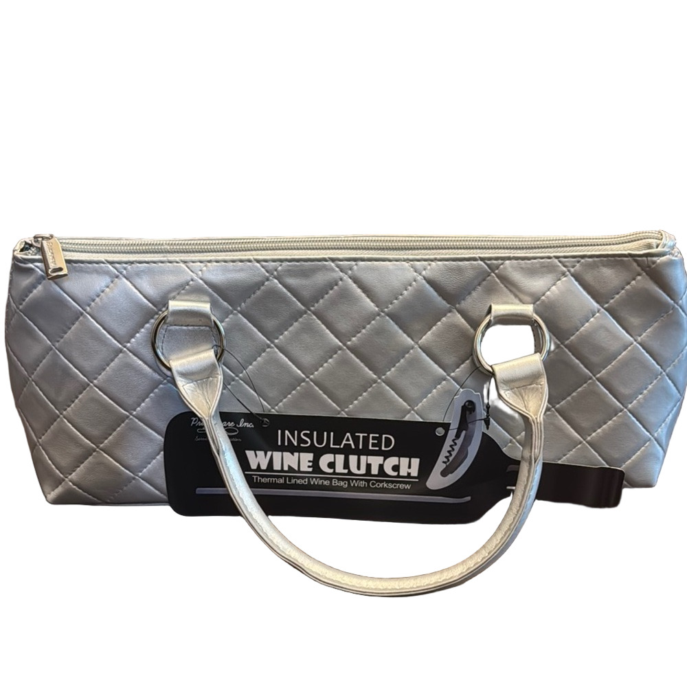 Quilted Silver Insulated Wine Clutch Purse Bag NWT